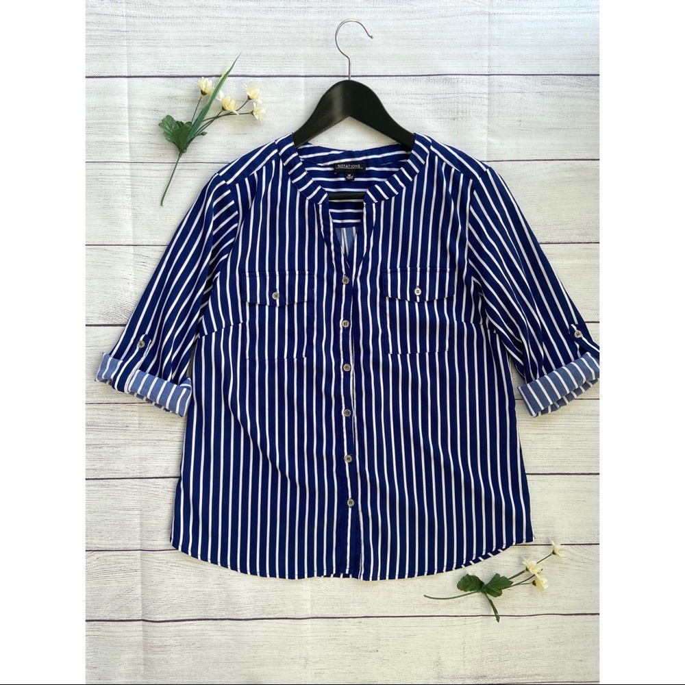 Notations Button Down Cuff Sleeve Top - image 1